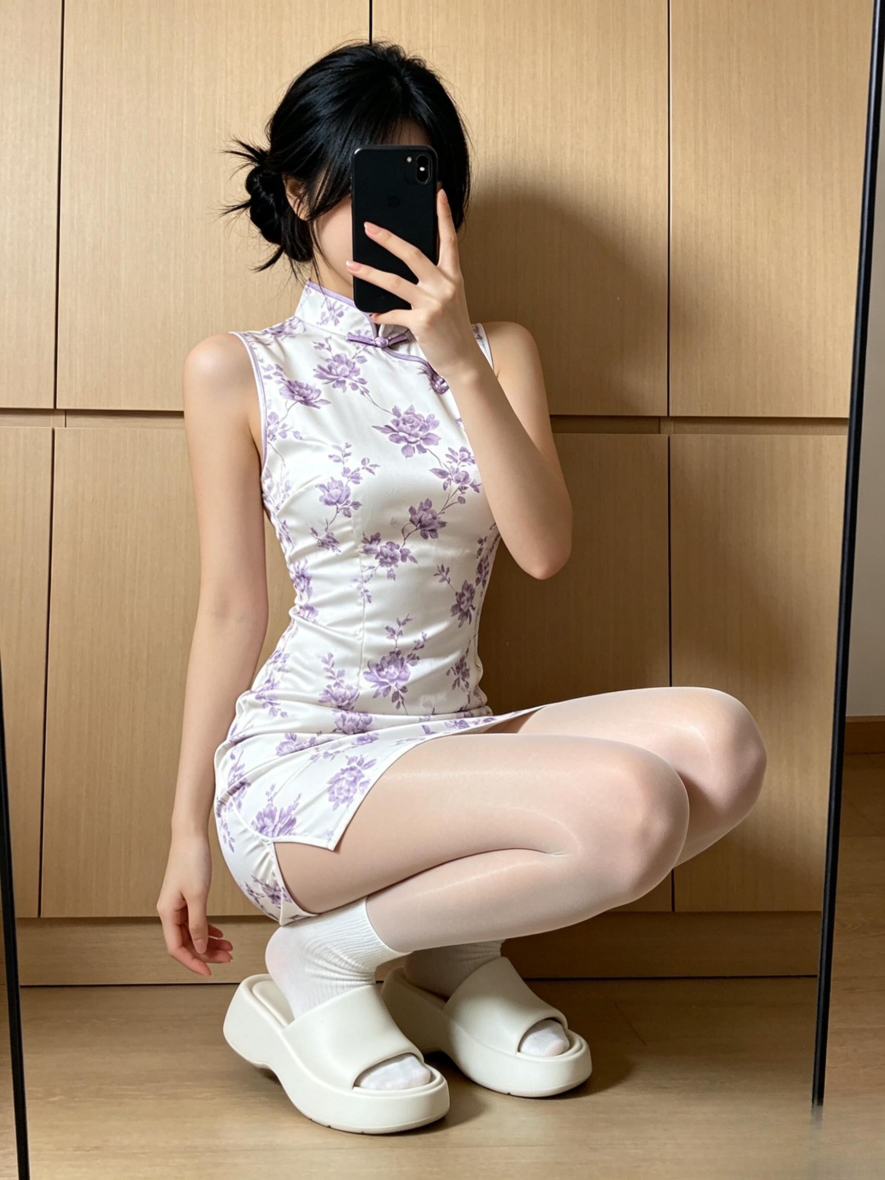 Premium Pre-loved Black/White Stockings — Mature Cheongsam Model Collection