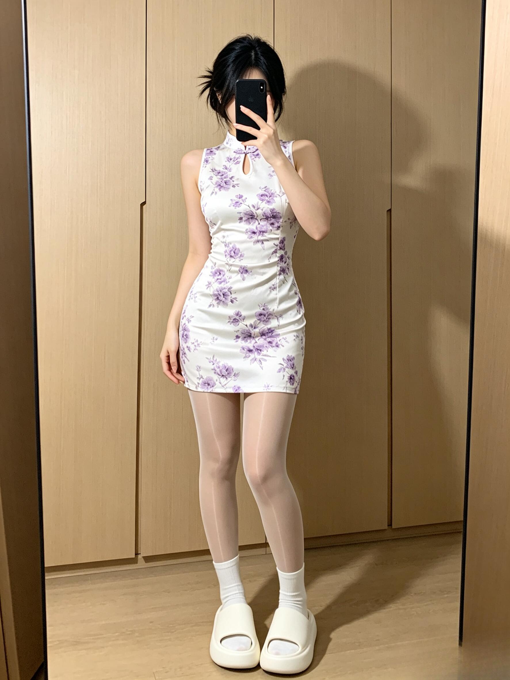 Premium Pre-loved Black/White Stockings — Mature Cheongsam Model Collection
